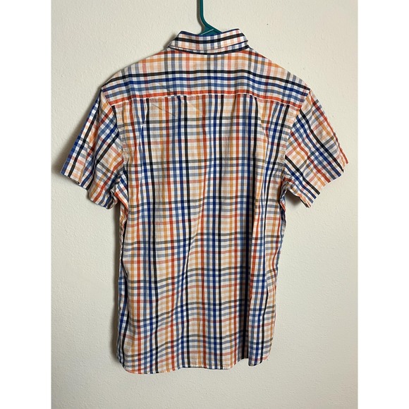 Wrangler Shirt Boys Large Orange Blue Plaid Slim Fit Short Sleeve‎ Button Down - Picture 5 of 8